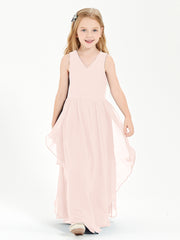 Robes de Demoiselle d'Honneur Junior en Mousseline de Style Boho Rose Perle