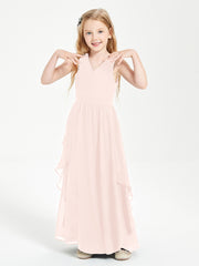 Robes de Demoiselle d'Honneur Junior en Mousseline de Style Boho Rose Perle