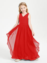 Robes de Demoiselle d'Honneur Junior en Mousseline de Style Boho Rouge