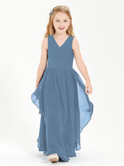 Robes de Demoiselle d'Honneur Junior en Mousseline de Style Boho Bleu de Schiste