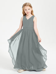 Robes de Demoiselle d'Honneur Junior en Mousseline de Style Boho Gris Acier