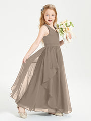 Robes de Demoiselle d'Honneur Junior en Mousseline de Style Boho Taupe