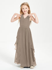 Robes de Demoiselle d'Honneur Junior en Mousseline de Style Boho Taupe
