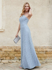 Robe Fourreau en Dentelle Longueur au Sol à Col Licou Bleu Poudré Grande Taille