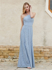 Robe Fourreau en Dentelle Longueur au Sol à Col Licou Bleu Poudré Grande Taille