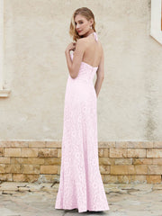 Robe Fourreau en Dentelle Longueur au Sol à Col Licou Rose Pâle Grande Taille
