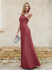 Robe Fourreau en Dentelle Longueur au Sol à Col Licou Cannelle Rose Grande Taille