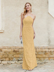 Robe Fourreau en Dentelle Longueur au Sol à Col Licou Or