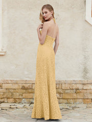 Robe Fourreau en Dentelle Longueur au Sol à Col Licou Or Grande Taille