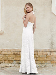 Robe Fourreau en Dentelle Longueur au Sol à Col Licou Ivoire Grande Taille