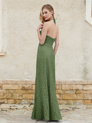 Robe Fourreau en Dentelle Longueur au Sol à Col Licou Mousse Grande Taille