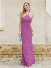 Robe Fourreau en Dentelle Longueur au Sol à Col Licou Orchidee Grande Taille
