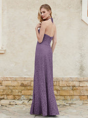 Robe Fourreau en Dentelle Longueur au Sol à Col Licou Plum Grande Taille
