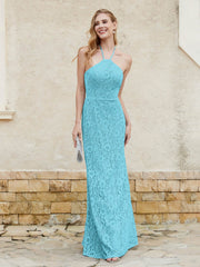 Robe Fourreau en Dentelle Longueur au Sol à Col Licou Piscine Grande Taille