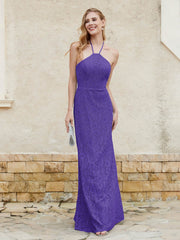 Robe Fourreau en Dentelle Longueur au Sol à Col Licou Régence