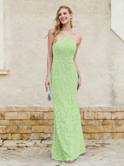 Robe Fourreau en Dentelle Longueur au Sol à Col Licou Sauge