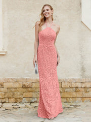 Robe Fourreau en Dentelle Longueur au Sol à Col Licou Crépuscule Grande Taille