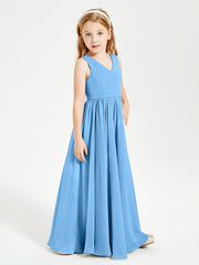 Robes de Demoiselle d'Honneur Junior Élégantes Sans Manches Bleu