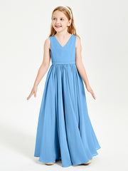 Robes de Demoiselle d'Honneur Junior Élégantes Sans Manches Bleu