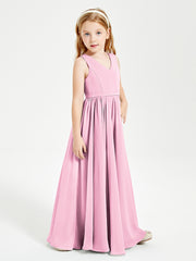 Robes de Demoiselle d'Honneur Junior Élégantes Sans Manches Rose Bonbon