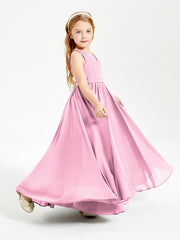 Robes de Demoiselle d'Honneur Junior Élégantes Sans Manches Rose Bonbon