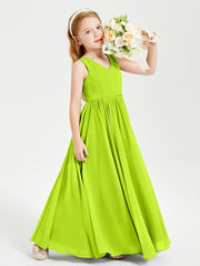 Robes de Demoiselle d'Honneur Junior Élégantes Sans Manches Vert Citron