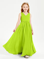 Robes de Demoiselle d'Honneur Junior Élégantes Sans Manches Vert Citron