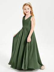 Robes de Demoiselle d'Honneur Junior Élégantes Sans Manches Olive Verte