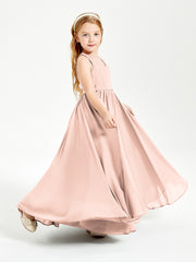 Robes de Demoiselle d'Honneur Junior Élégantes Sans Manches Rose Perle