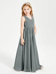 Robes de Demoiselle d'Honneur Junior Élégantes Sans Manches Gris Acier