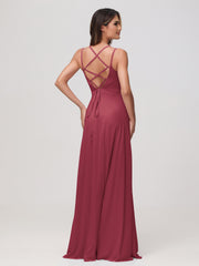 A-line robe en chiffon à encolure cœur froncée Cannelle Rose