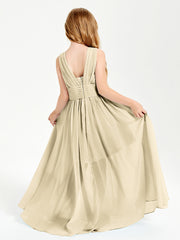 Chic Robes Longues de Demoiselle d'Honneur Junior à Col en V Champagne