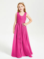 Chic Robes Longues de Demoiselle d'Honneur Junior à Col en V Fuchsia