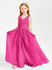 Chic Robes Longues de Demoiselle d'Honneur Junior à Col en V Fuchsia