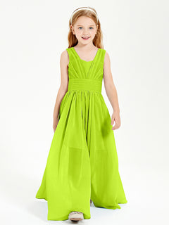 Chic Robes Longues de Demoiselle d'Honneur Junior à Col en V Vert Citron