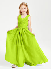 Chic Robes Longues de Demoiselle d'Honneur Junior à Col en V Vert Citron