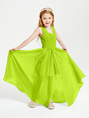 Chic Robes Longues de Demoiselle d'Honneur Junior à Col en V Vert Citron