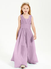 Chic Robes Longues de Demoiselle d'Honneur Junior à Col en V Glycine