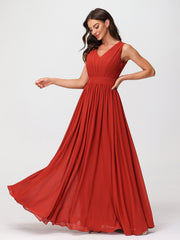 Robes Longues en Mousseline à Col en V avec Dos Ouvert Rouille