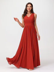 Robes Longues en Mousseline à Col en V avec Dos Ouvert Rouille