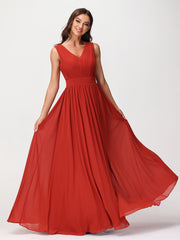 Robes Longues en Mousseline à Col en V avec Dos Ouvert Rouille