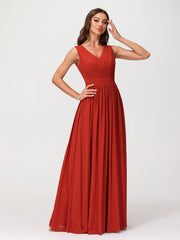 Robes Longues en Mousseline à Col en V avec Dos Ouvert Rouille