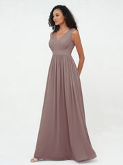 Robes Longues en Mousseline à Col en V avec Dos Ouvert Dusk