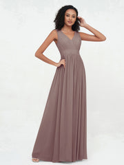 Robes Longues en Mousseline à Col en V avec Dos Ouvert Dusk