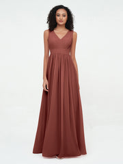 Robes Longues en Mousseline à Col en V avec Dos Ouvert terracotta Grande Taille