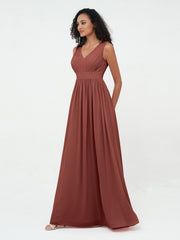 Robes Longues en Mousseline à Col en V avec Dos Ouvert terracotta Grande Taille