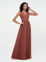 Robes Longues en Mousseline à Col en V avec Dos Ouvert terracotta Grande Taille