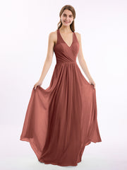 Col En V Mousseline Robe Avec Nœud Bretelles terracotta