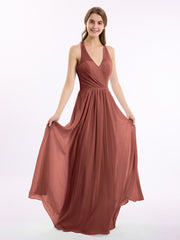 Col En V Mousseline Robe Avec Nœud Bretelles terracotta Grande Taille