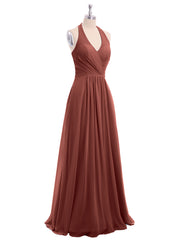 Col En V Mousseline Robe Avec Nœud Bretelles terracotta Grande Taille